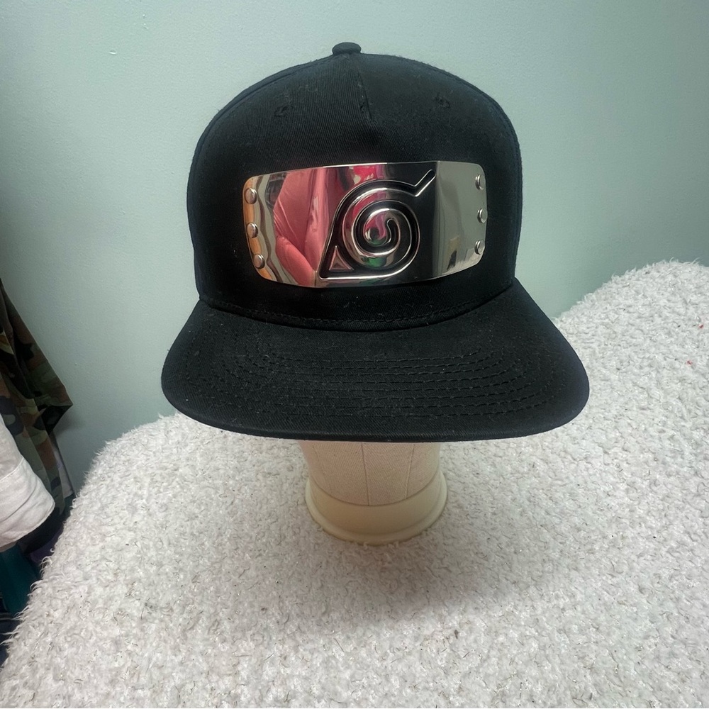 Naruto Shippuden Leaf Village Ripple Junction Black Hat w Silver Leaf Symbol